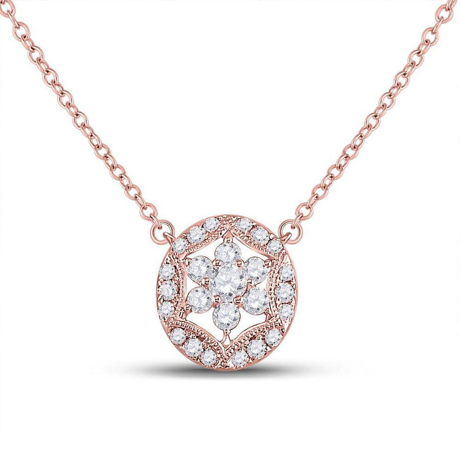 14kt Rose Gold Womens Round Diamond Floral Cluster Necklace 1/3 Cttw