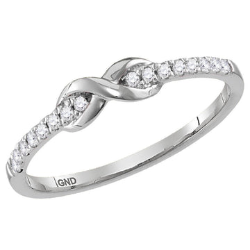 14kt White Gold Womens Round Diamond Infinity Knot Stackable Band Ring 1/10 Cttw