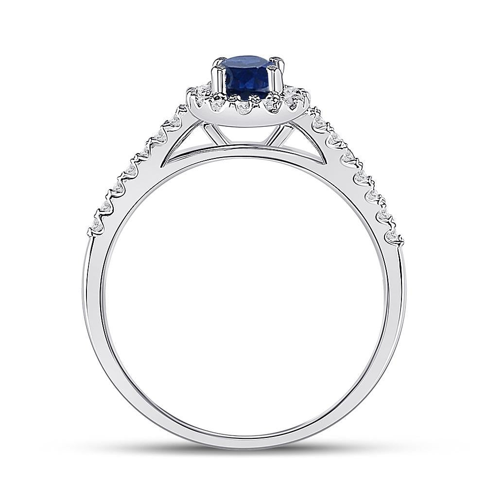 10kt White Gold Womens Oval Synthetic Blue Sapphire Solitaire Ring 3/4 Cttw