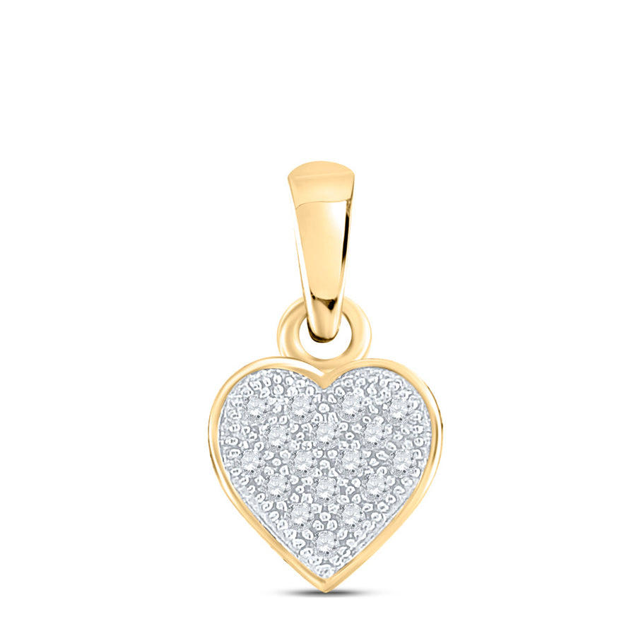 10kt Yellow Gold Womens Round Diamond Cluster Small Heart Pendant 1/20 Cttw