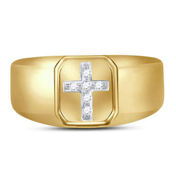 10kt Yellow Gold Mens Round Diamond Cross Band Ring 1/20 Cttw