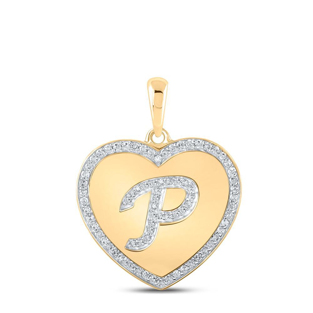 10kt Yellow Gold Womens Round Diamond Heart P Letter Pendant 1/4 Cttw