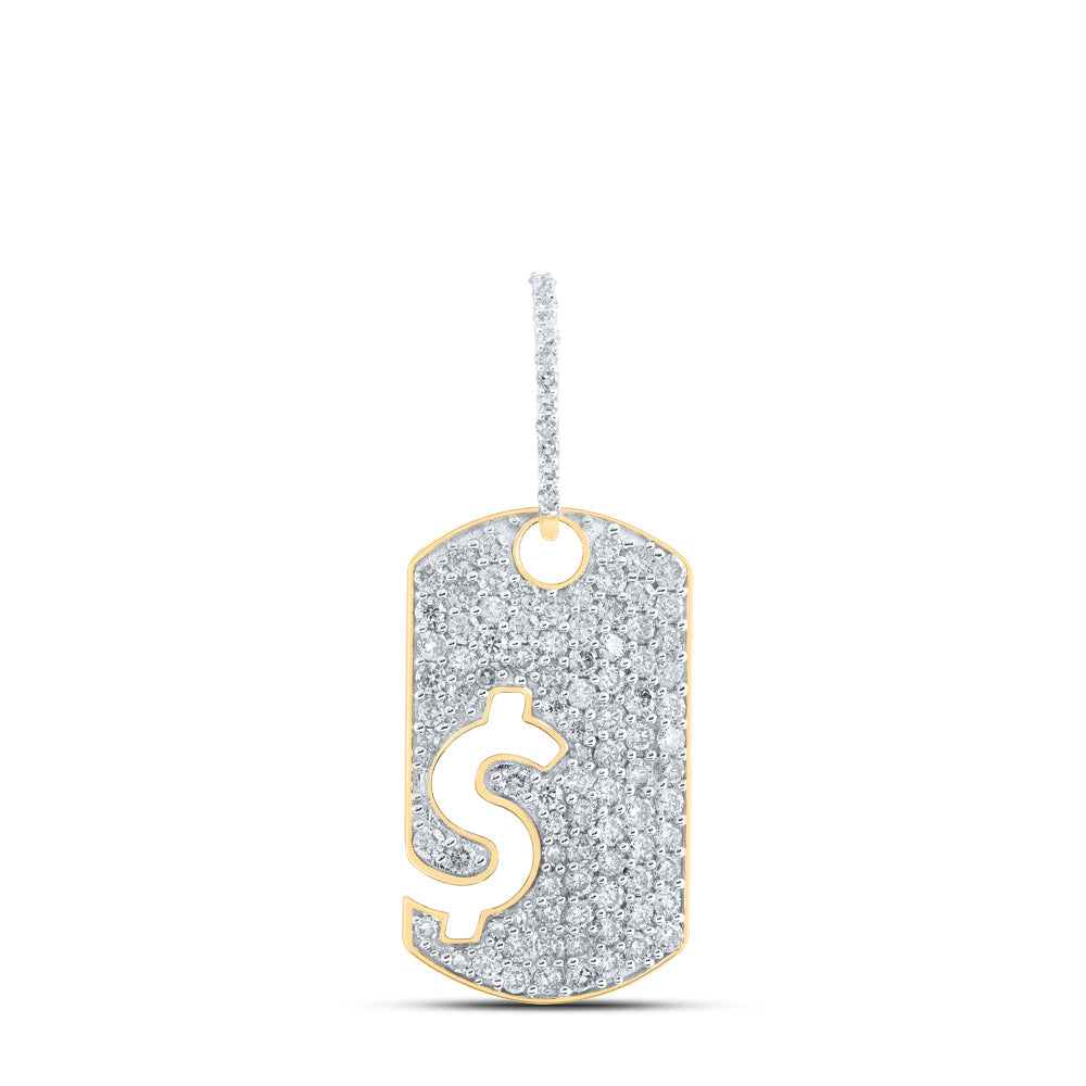 10kt Yellow Gold Mens Round Diamond Dogtag Dollar Sign Charm Pendant 1-1/3 Cttw