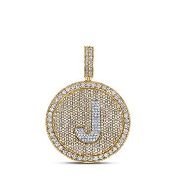 10kt Two-tone Gold Mens Round Diamond Letter J Circle Charm Pendant 3-7/8 Cttw