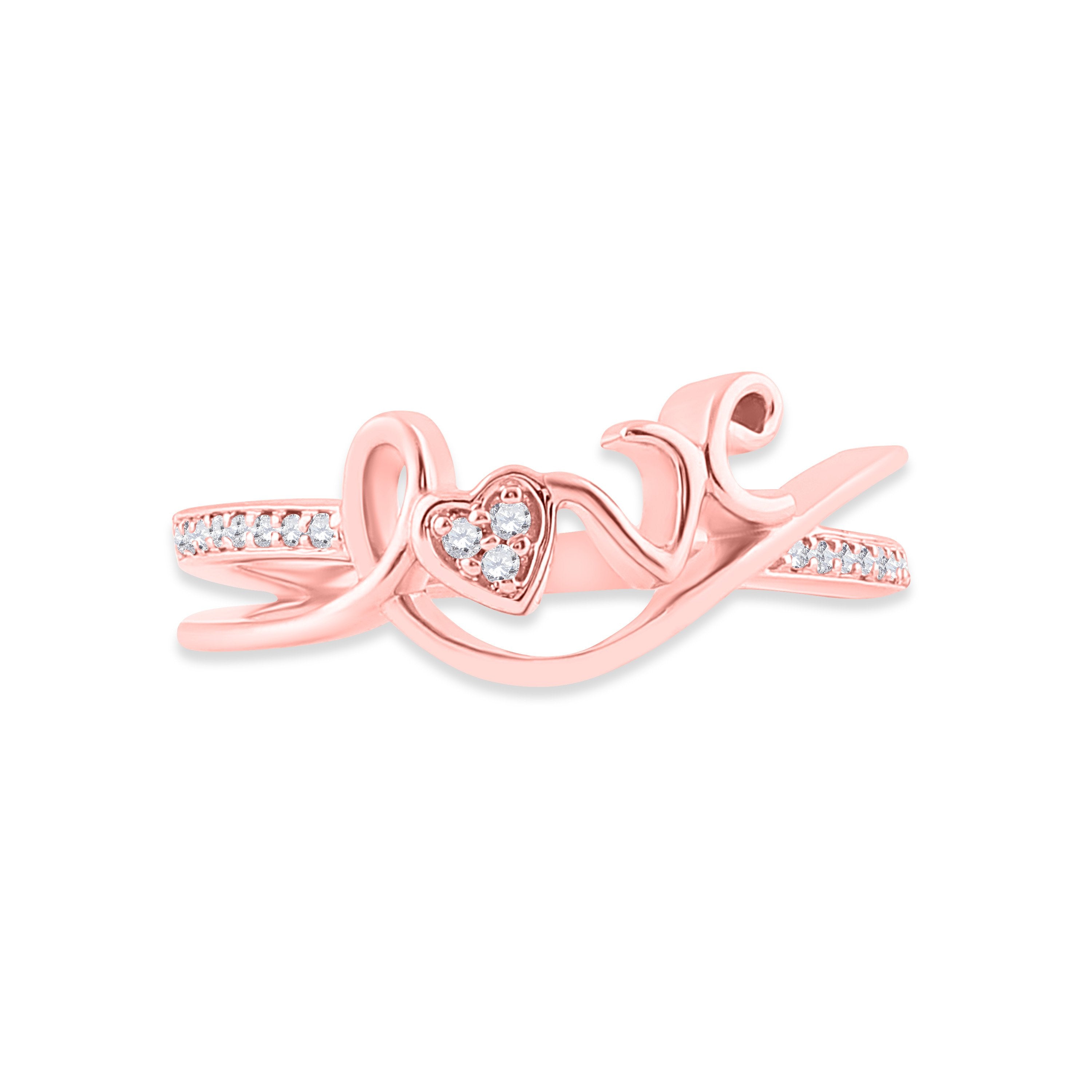 10kt Rose Gold Womens Round Diamond Love Heart Ring 1/12 Cttw