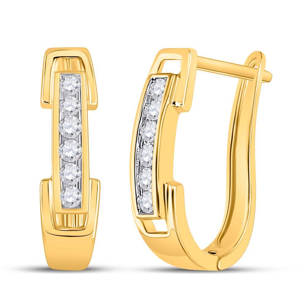 10kt Yellow Gold Womens Round Diamond Hoop Earrings 1/5 Cttw