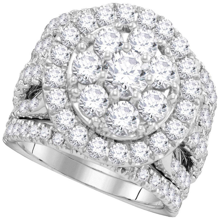 14kt White Gold Round Diamond Halo Cluster Bridal Wedding Ring Band Set 4 Cttw