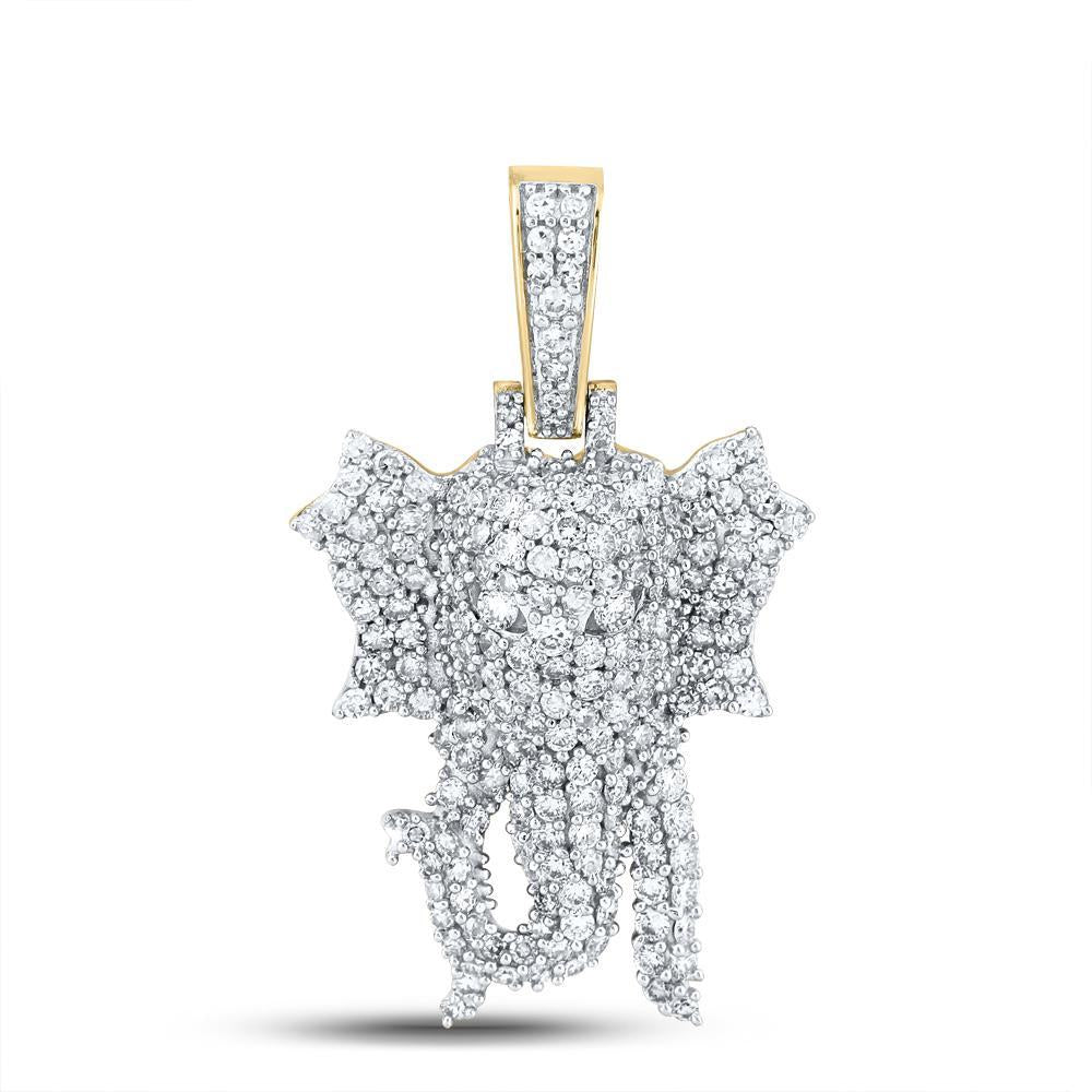 10kt Yellow Gold Mens Round Diamond Elephant Charm Pendant 1-3/4 Cttw