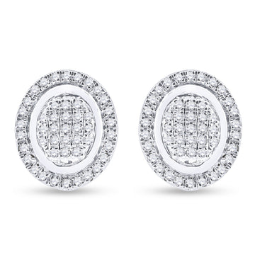 Sterling Silver Round Diamond Oval Earrings 1/4 Cttw