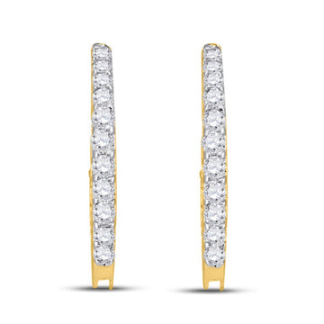 14kt Yellow Gold Womens Round Pave-set Diamond Single Row Hoop Earrings 1/4 Cttw