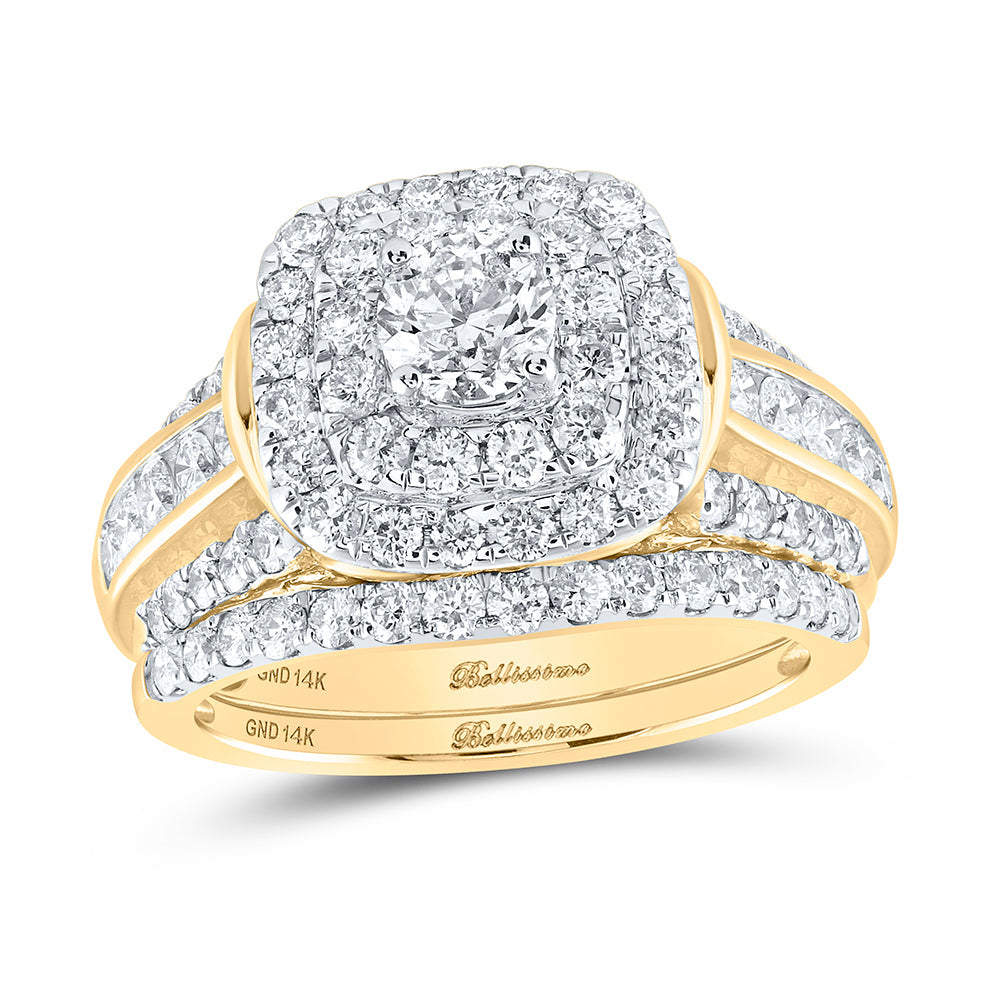 14kt Yellow Gold Round Diamond Bridal Wedding Ring Band Set 2 Cttw