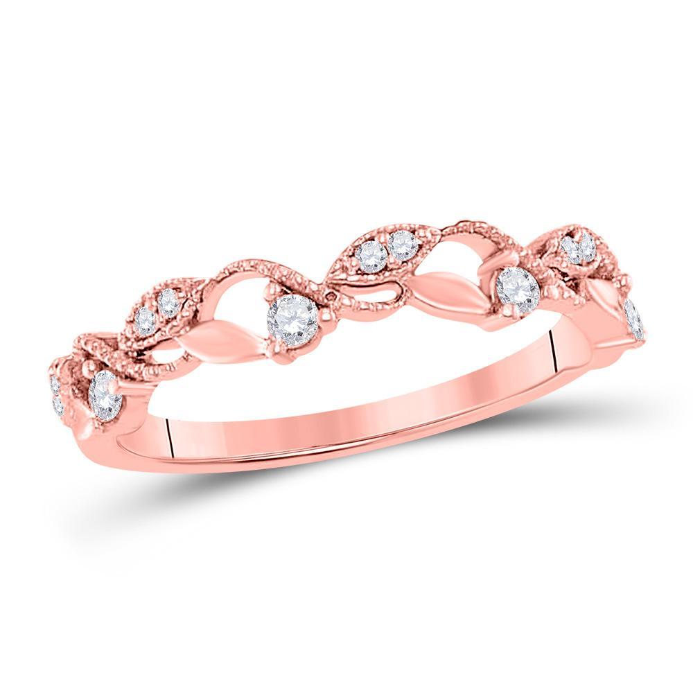 10kt Rose Gold Womens Round Diamond Vine Stackable Band Ring 1/6 Cttw