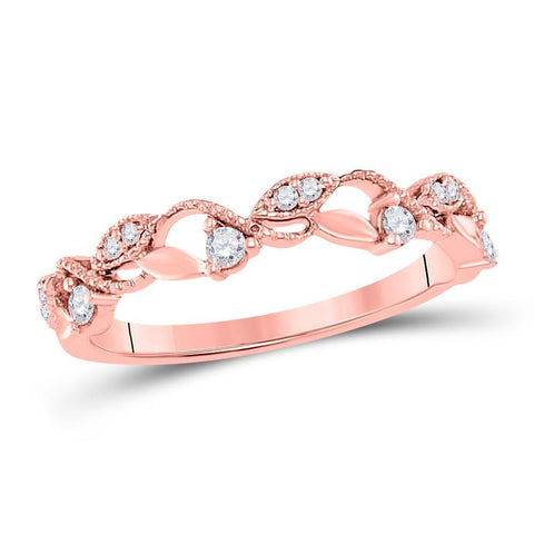 10kt Rose Gold Womens Round Diamond Vine Stackable Band Ring 1/6 Cttw