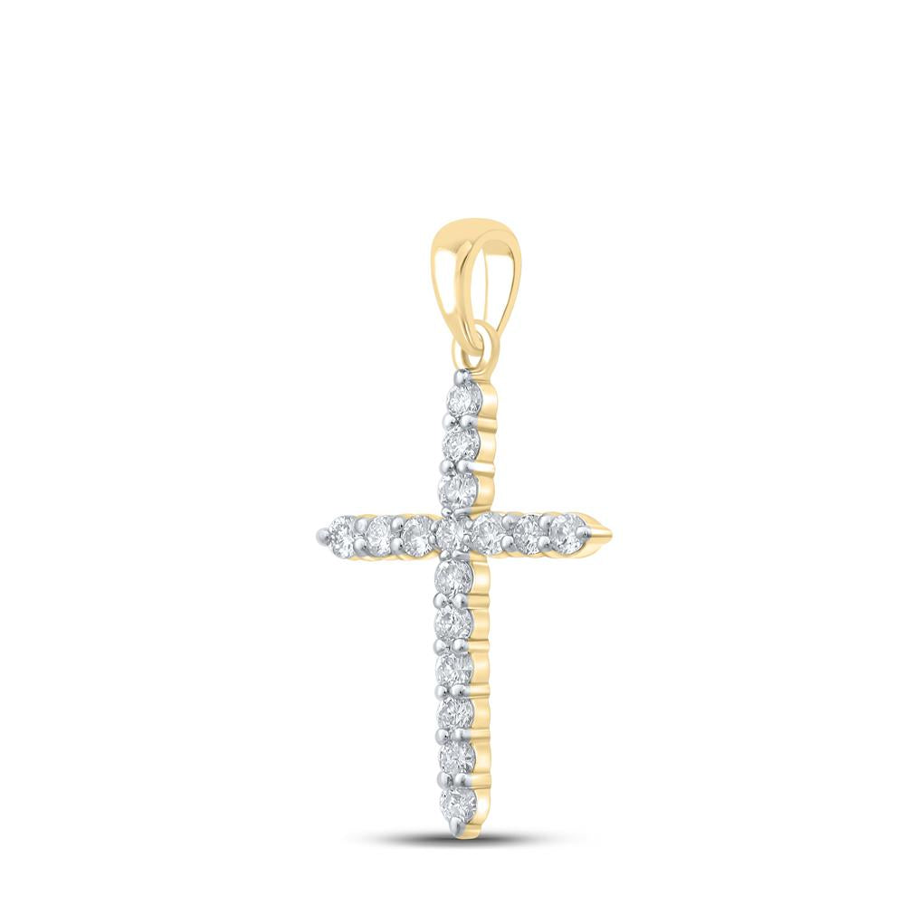 10kt Yellow Gold Womens Round Diamond Cross Pendant 1/2 Cttw