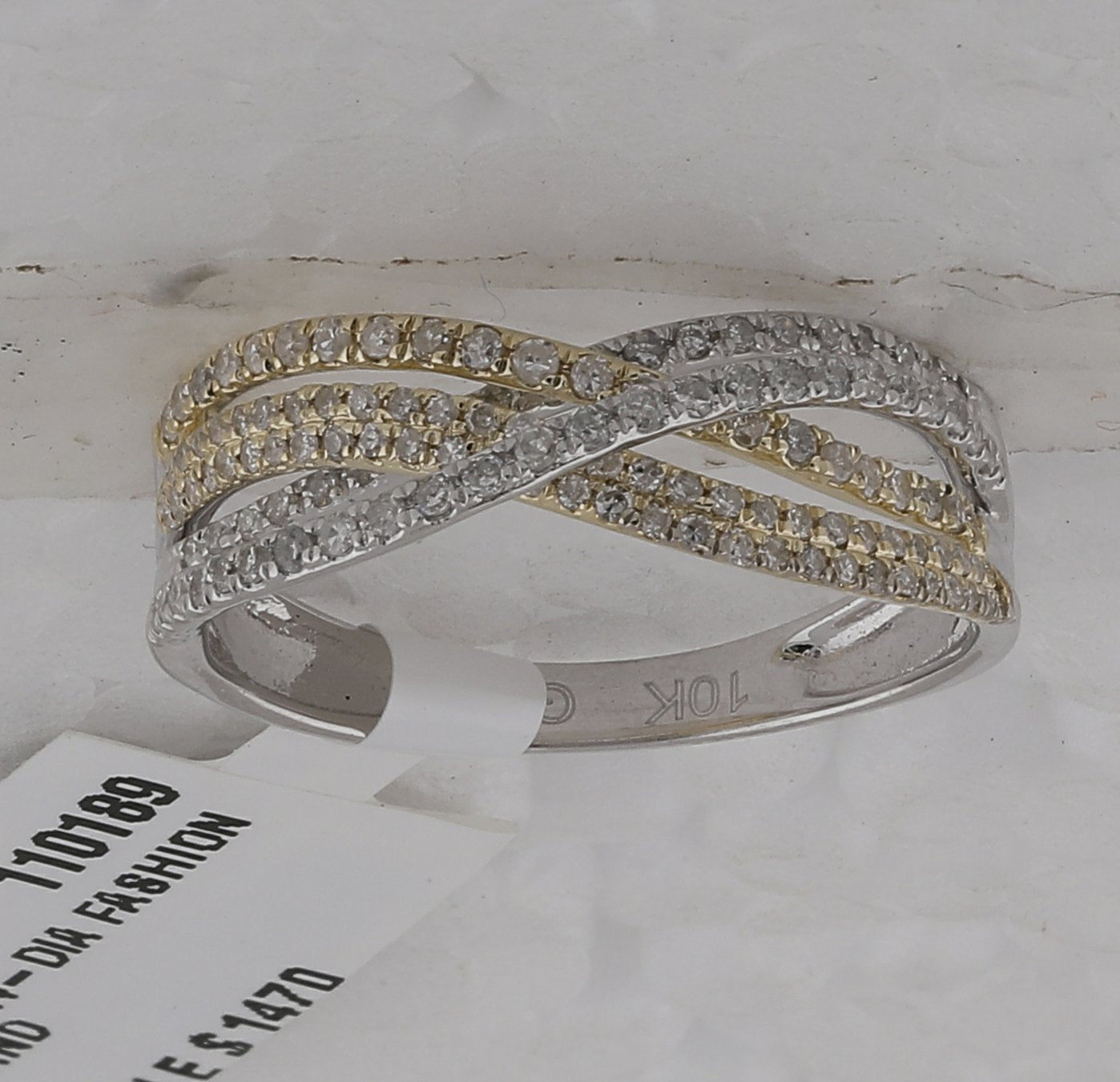 10kt Two-tone Gold Womens Round Diamond Crossover Band Ring 1/2 Cttw