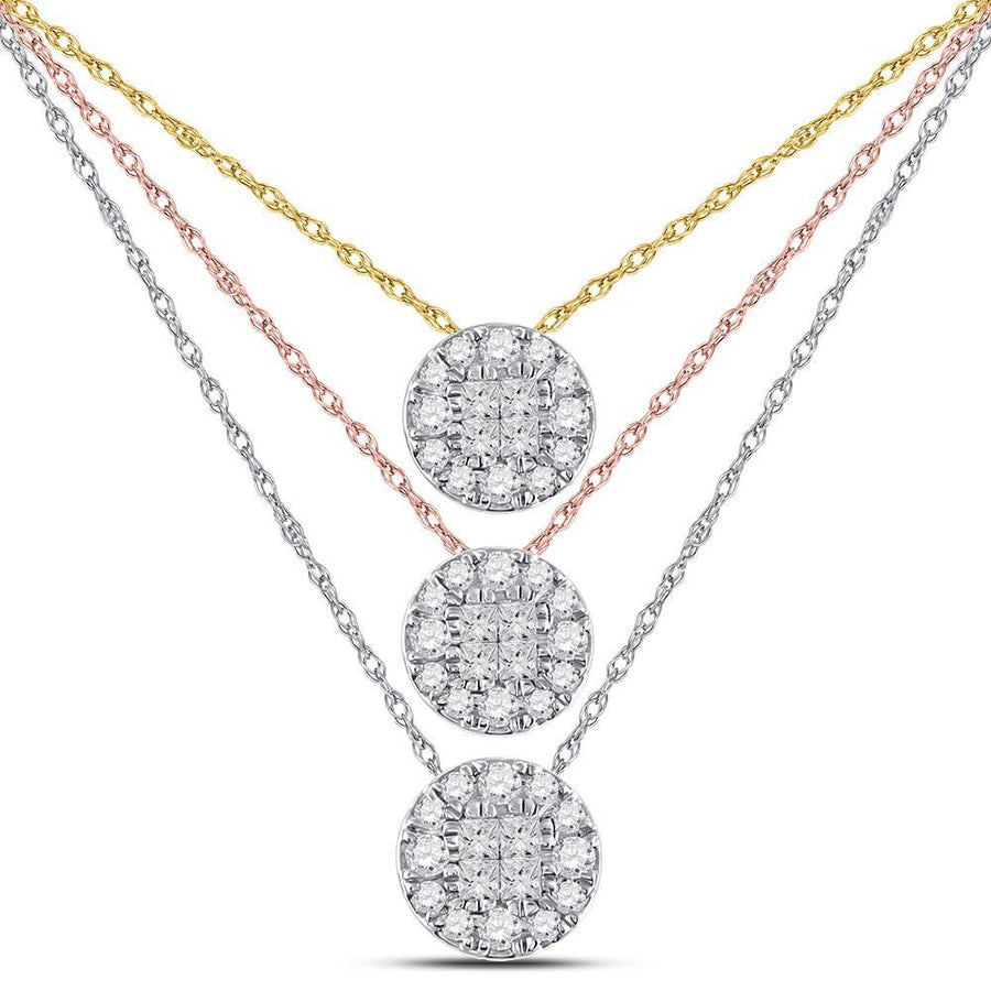 14kt White Gold Womens Princess Diamond Fashion Cluster Pendant 1/4 Cttw