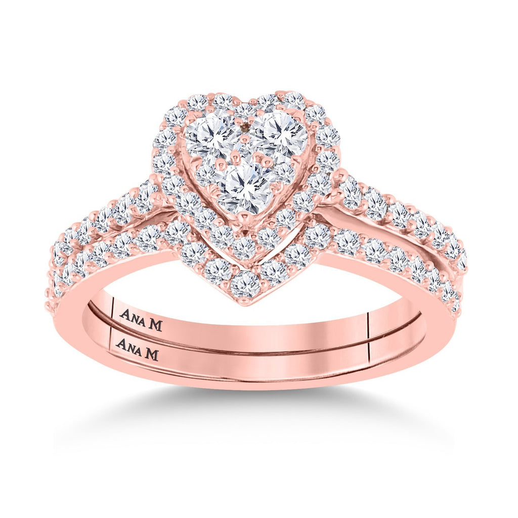 14kt Rose Gold Round Diamond Bridal Wedding Ring Band Set 1 Cttw