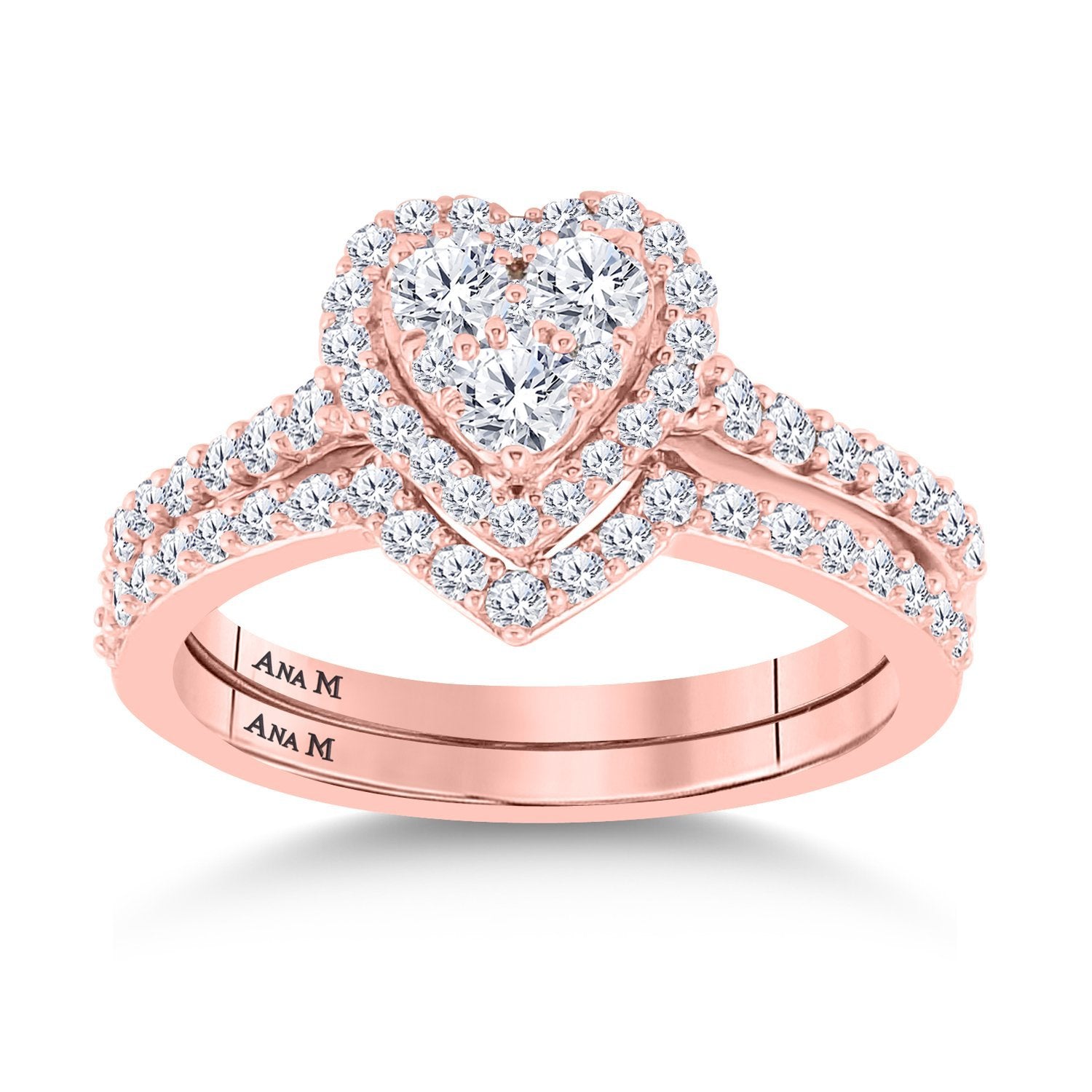 14kt Rose Gold Round Diamond Bridal Wedding Ring Band Set 1 Cttw