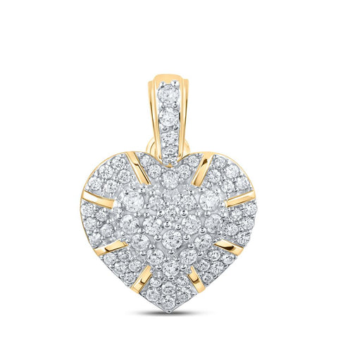 10kt Yellow Gold Womens Round Diamond Heart Pendant 5/8 Cttw