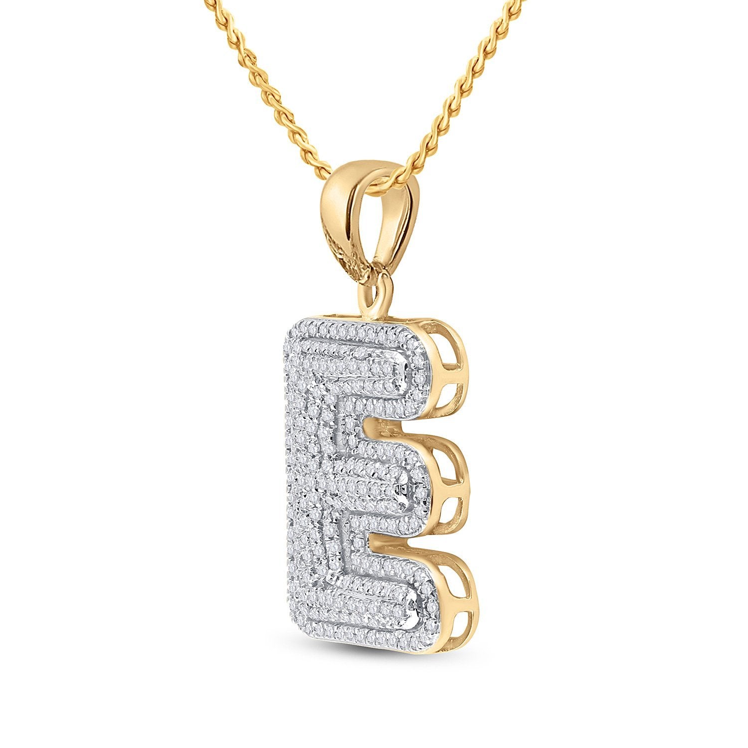 10kt Yellow Gold Mens Round Diamond Initial E Letter Charm Pendant 5/8 Cttw