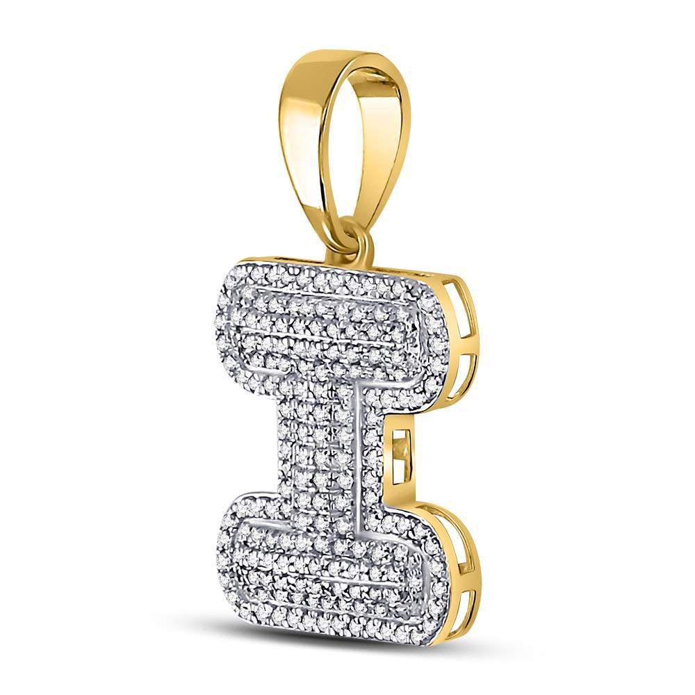 10kt Yellow Gold Mens Round Diamond Letter I Bubble Initial Charm Pendant 1/2 Cttw