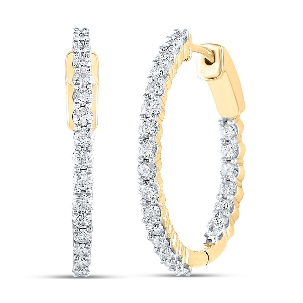 10kt Yellow Gold Womens Round Diamond Inside Outside Hoop Earrings 2 Cttw