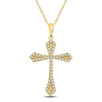 10kt Yellow Gold Womens Round Diamond Gothic Cross Pendant 1/3 Cttw