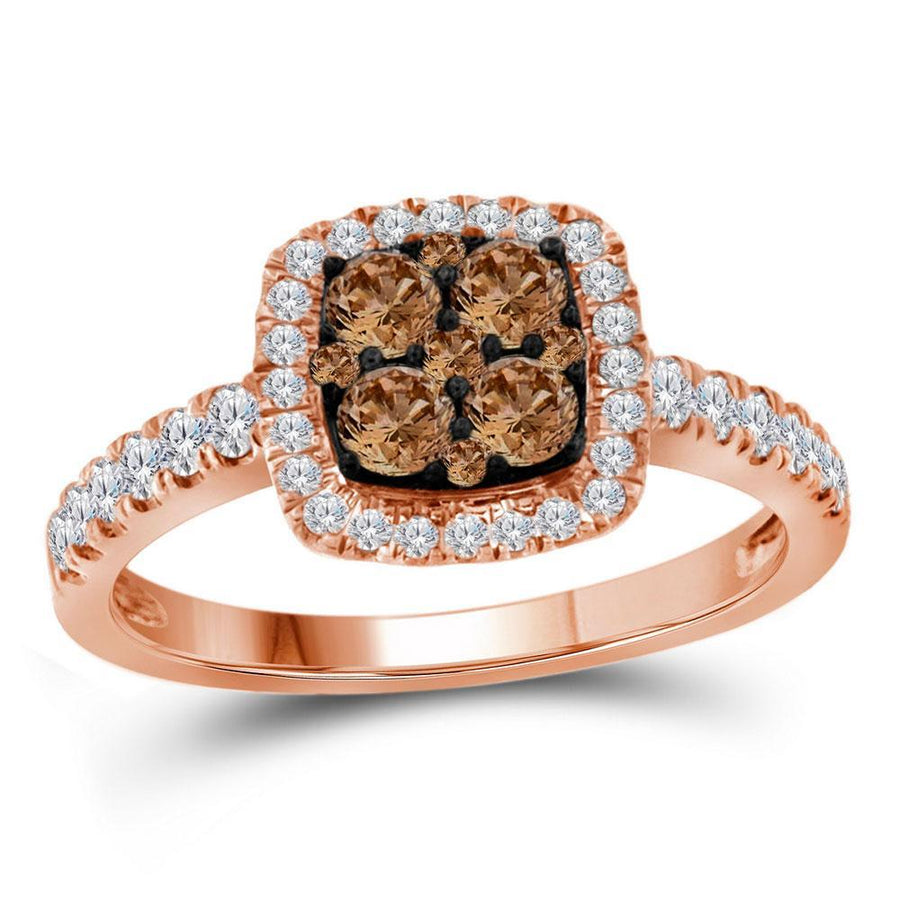 14kt Rose Gold Womens Round Brown Diamond Square Cluster Ring 3/4 Cttw
