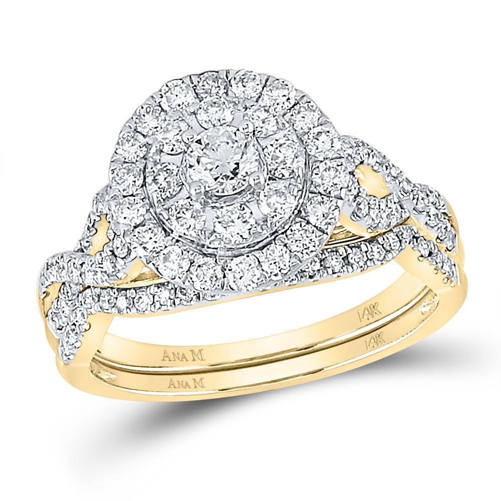 14kt Yellow Gold Round Diamond Bridal Wedding Ring Band Set 1 Cttw