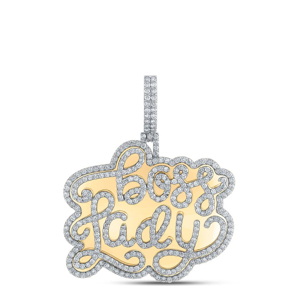 10kt Yellow Gold Womens Round Diamond Boss Lady Phrase Pendant 4-5/8 Cttw