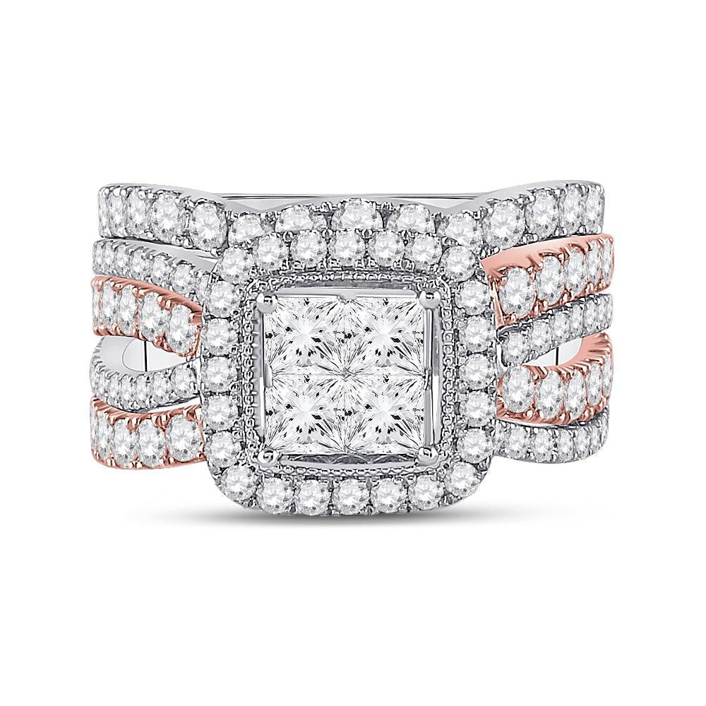 14kt Two-tone Gold Princess Diamond Bridal Wedding Ring Band Set 2-3/4 Cttw