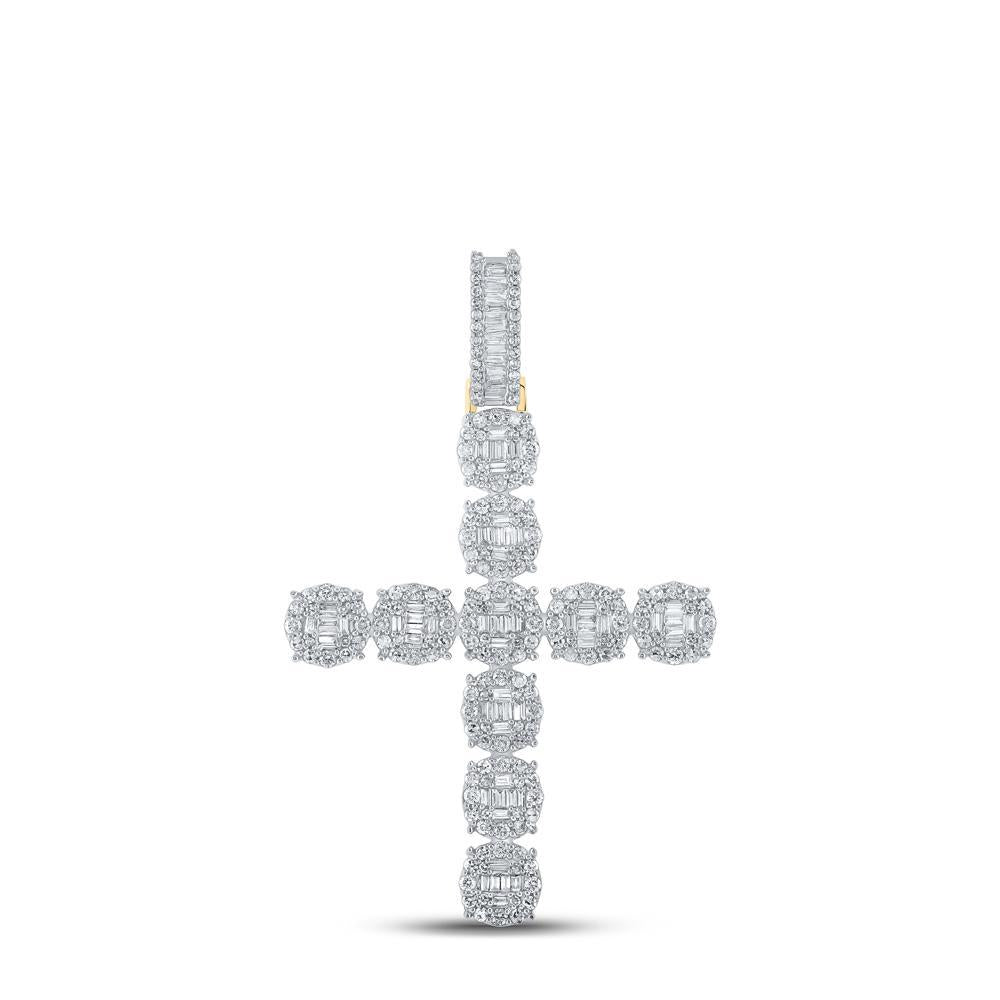 10kt Yellow Gold Mens Baguette Diamond Cross Charm Pendant 1-7/8 Cttw