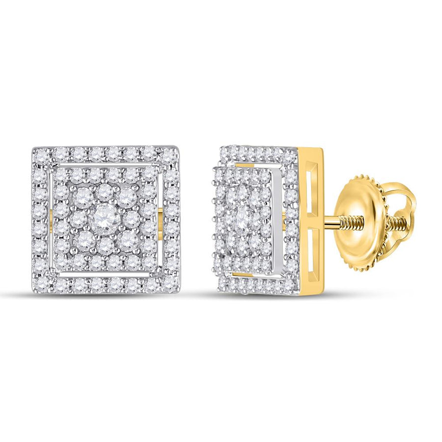 10kt Yellow Gold Womens Round Diamond Square Earrings 1/2 Cttw