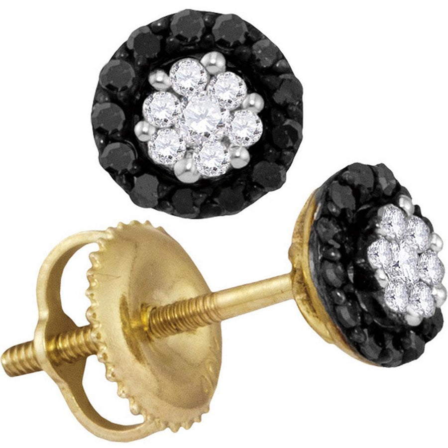 10kt Yellow Gold Womens Round Black Color Enhanced Diamond Cluster Earrings 1/5 Cttw