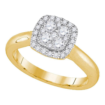 14kt Yellow Gold Round Diamond Cluster Bridal Wedding Engagement Ring 1/2 Cttw