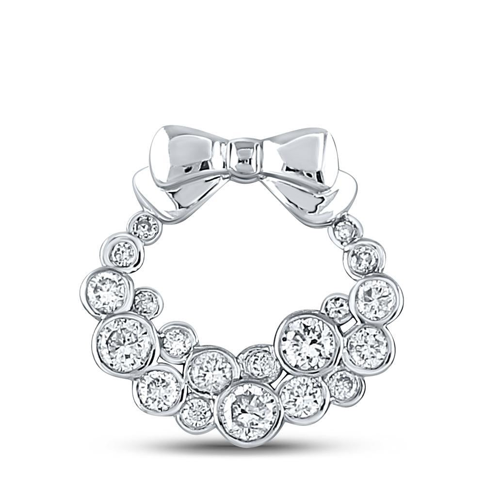10kt White Gold Womens Round Diamond Holiday Wreath Pendant 1/2 Cttw
