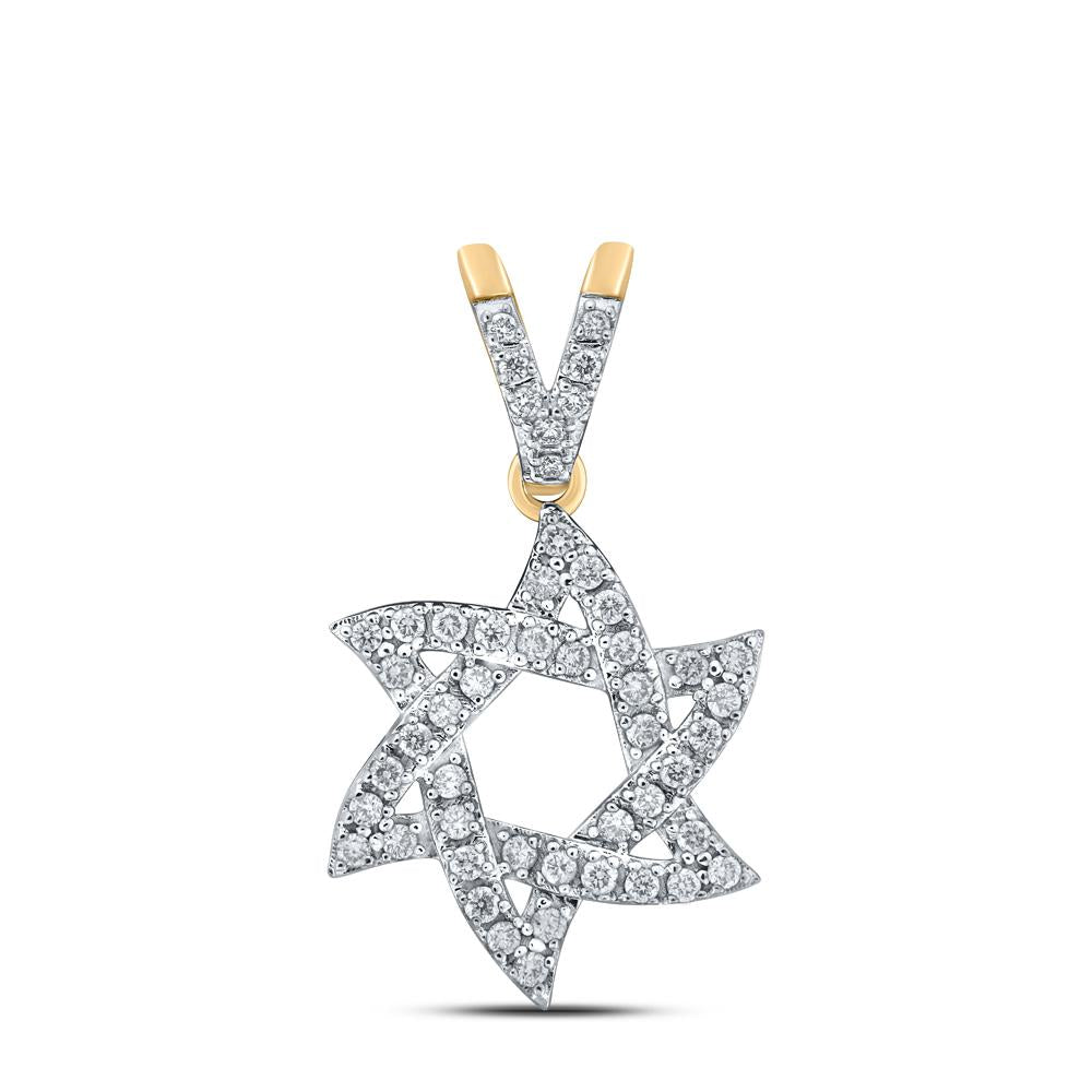 10kt Yellow Gold Womens Round Diamond Star Magen David Star Pendant 3/8 Cttw
