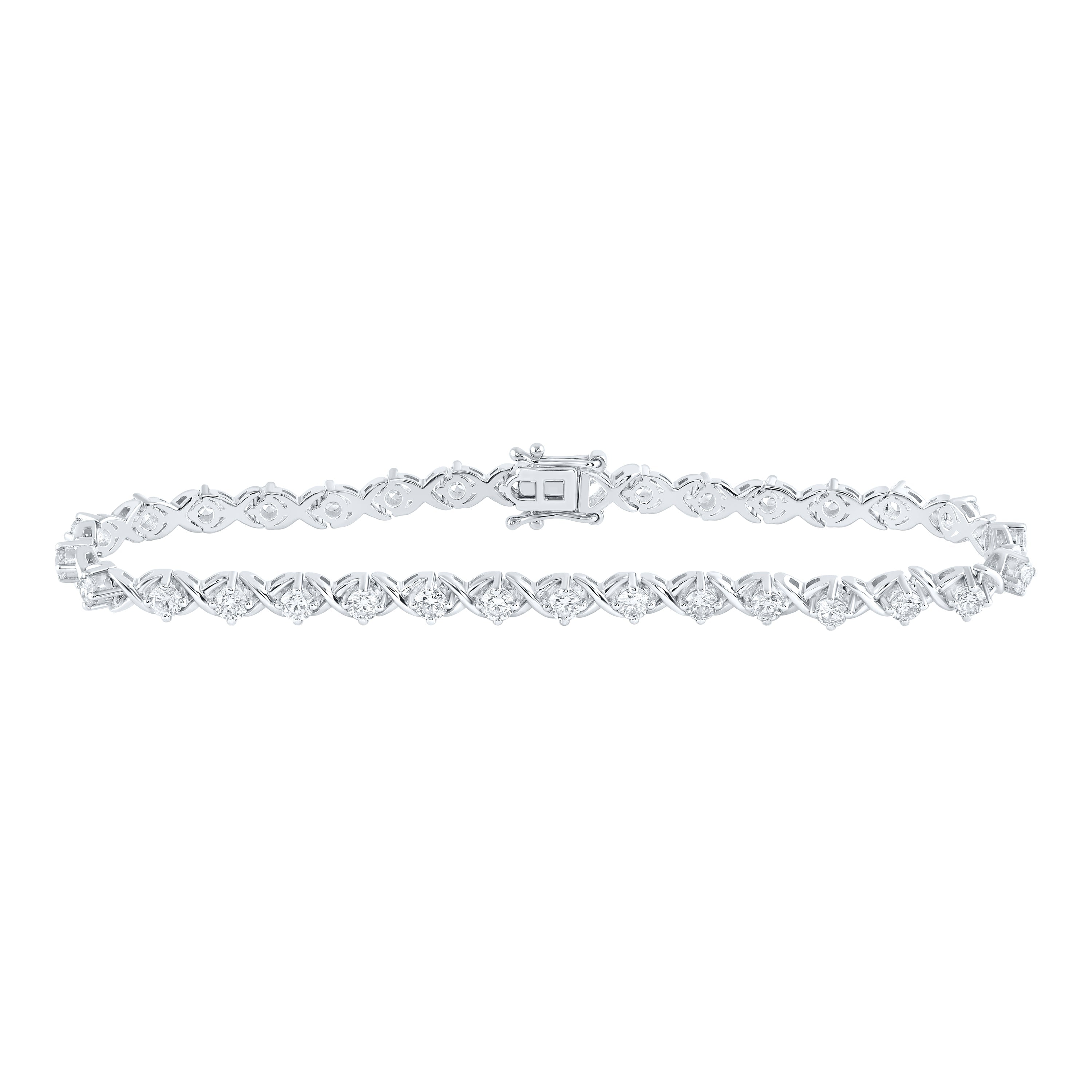 14kt White Gold Womens Round Diamond Fashion Bracelet 2-5/8 Cttw