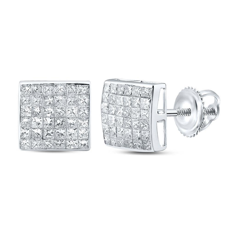 14kt White Gold Womens Princess Diamond Square Cluster Earrings 2 Cttw