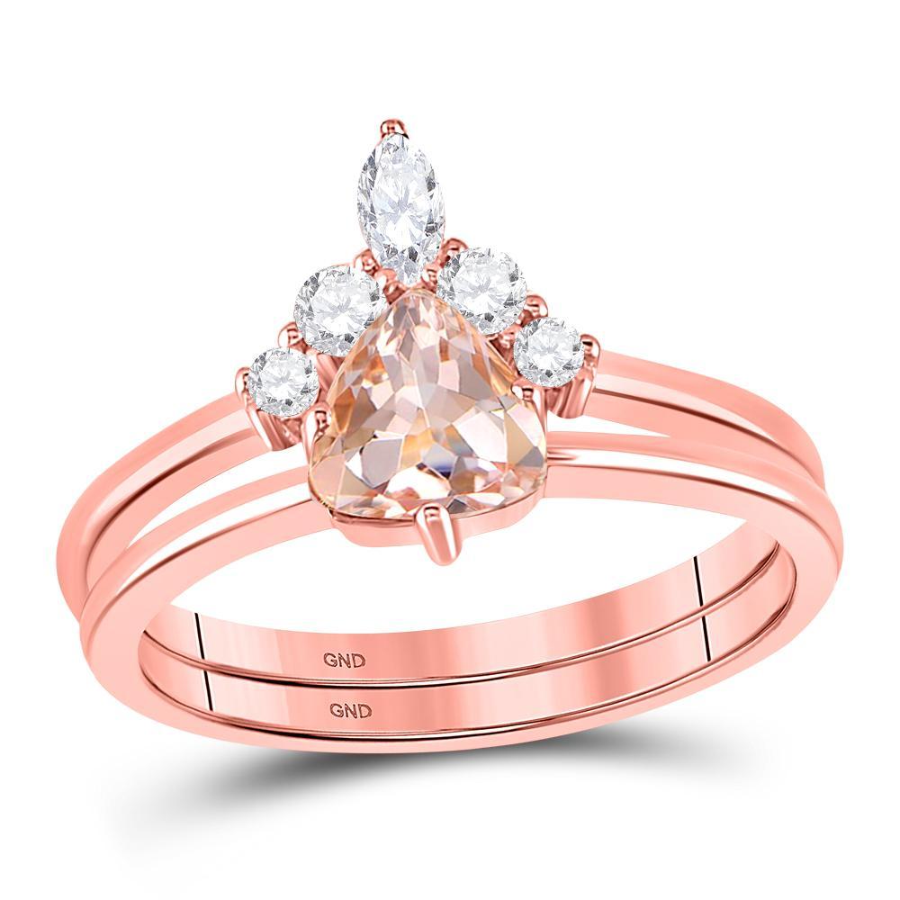 10kt Rose Gold Womens Trillion Morganite Solitaire Bridal Wedding Ring Band Set 7/8 Cttw