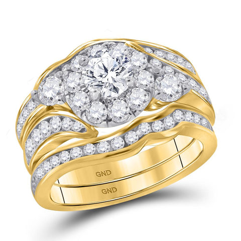 14kt Yellow Gold Round Diamond Bridal Wedding Ring Band Set 2 Cttw