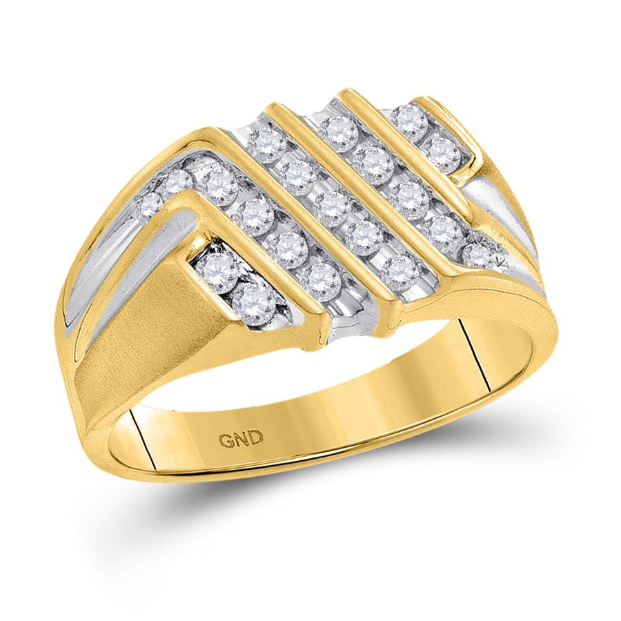 10kt Yellow Gold Mens Round Diamond Stripe Cluster Band Ring 1/2 Cttw