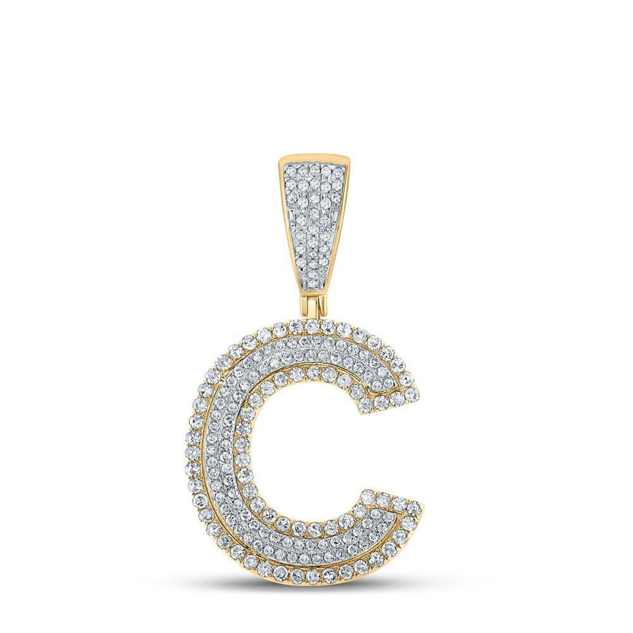 14kt Two-tone Gold Mens Round Diamond C Initial Letter Charm Pendant 3/4 Cttw