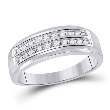 14kt White Gold Mens Round Diamond 2-row Wedding Anniversary Band Ring 1/4 Cttw