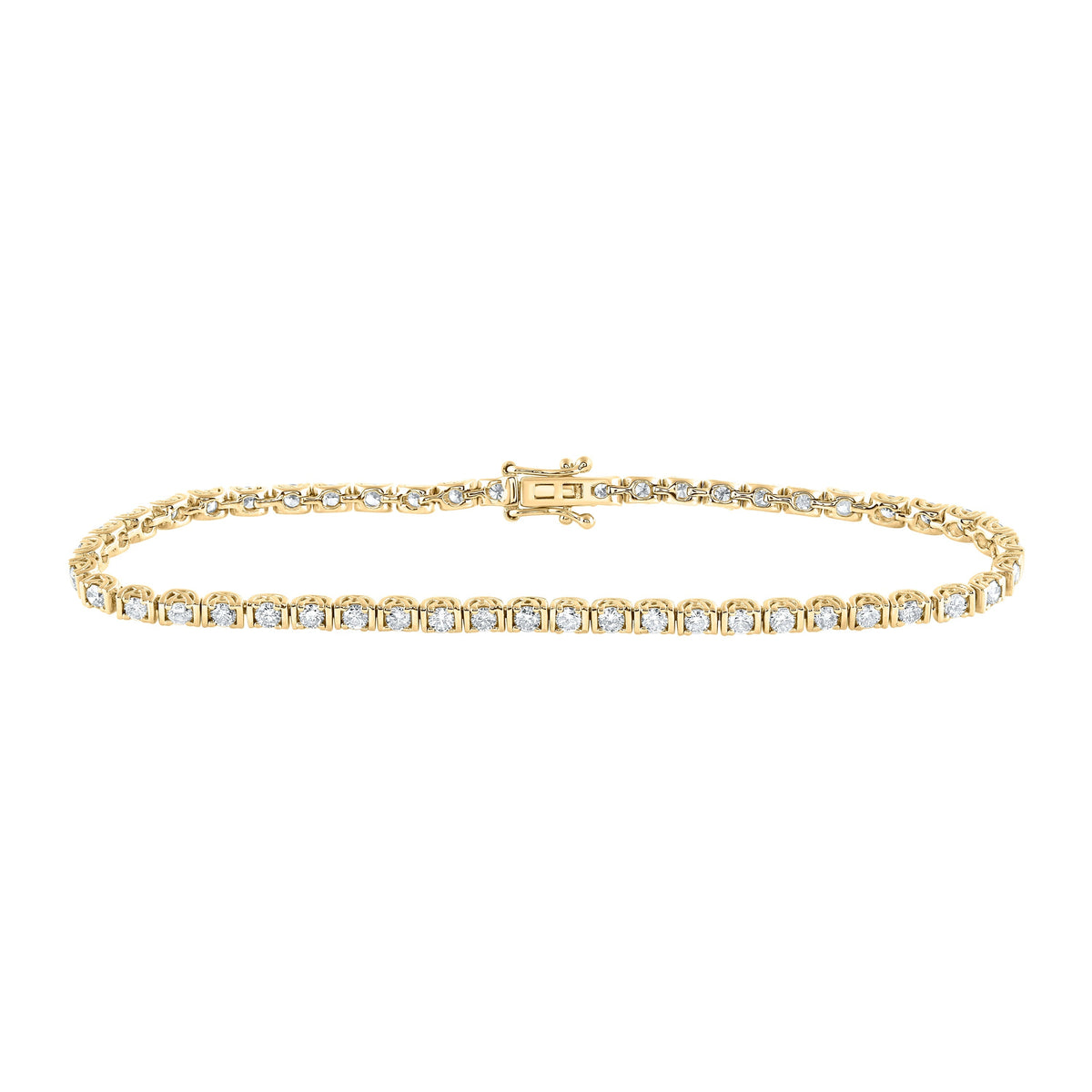 14kt Yellow Gold Womens Round Diamond Single Row Tennis Bracelet 2 Cttw