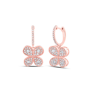 10kt Rose Gold Womens Round Diamond Butterfly Hoop Dangle Earrings 3/4 Cttw