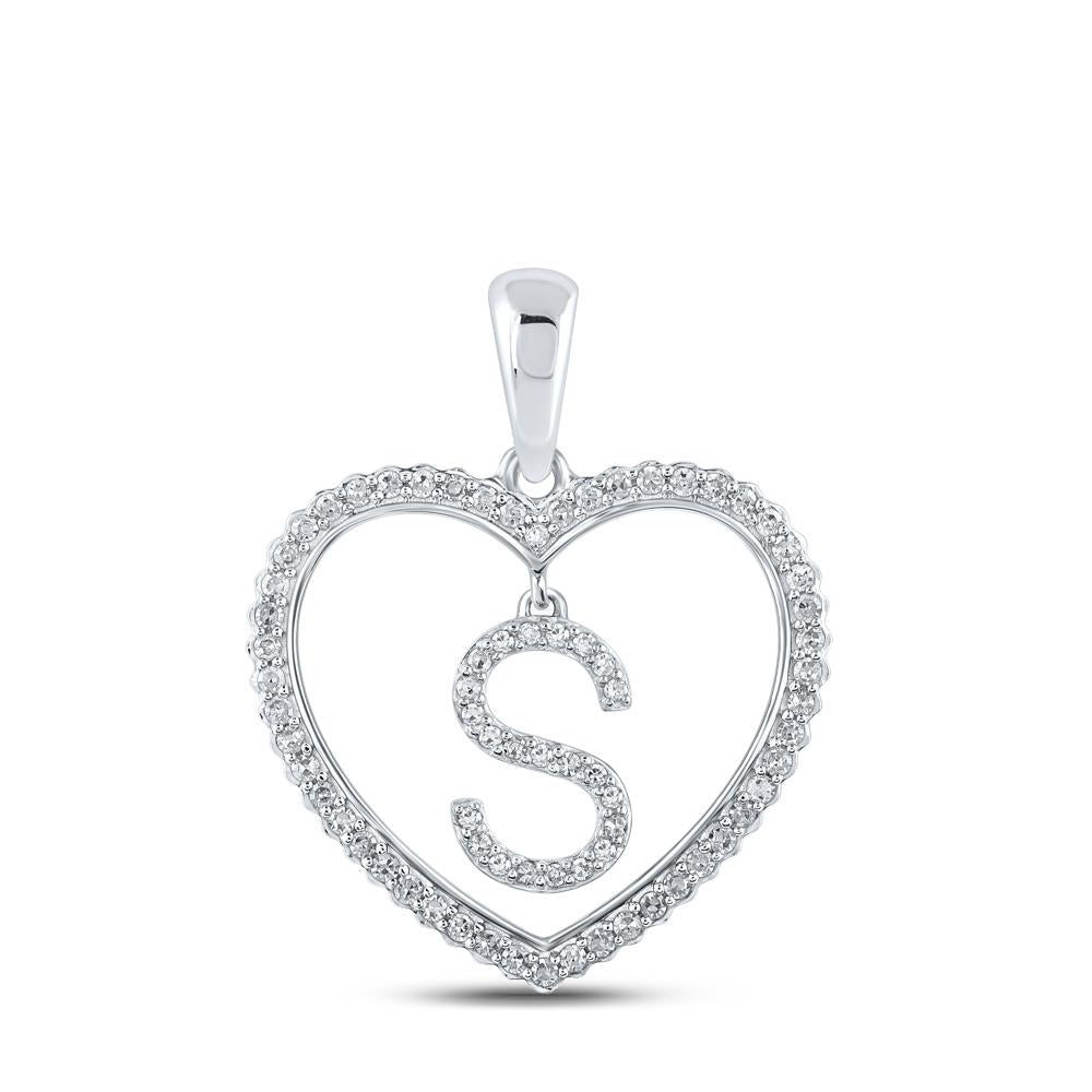 10kt White Gold Womens Round Diamond Heart S Letter Pendant 1/4 Cttw