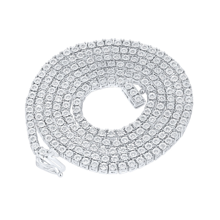 10kt White Gold Mens Round Diamond 24-inch Chain Necklace 1-1/2 Cttw