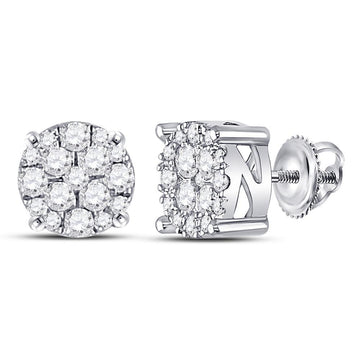 10kt White Gold Womens Round Diamond Fashion Cluster Earrings 1/4 Cttw