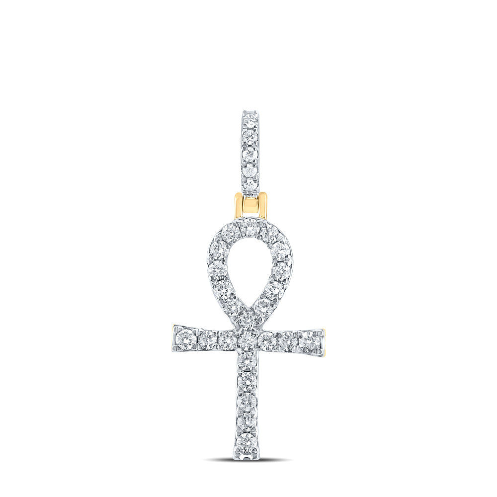 14kt Yellow Gold Mens Round Diamond Ankh Charm Pendant 1/2 Cttw